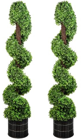 Árbol topiario de boj artificial, dos árboles de boj en maceta SEVENLOVE de 4 pies, arbusto artificial para porche delantero, decoración de oficina en casa