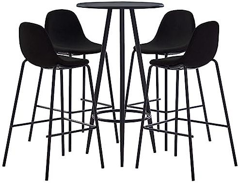 ZEYUAN 5-TLG. Bar-Set, Bartisch Mit Barhocker Set, Hochtisch Mit Stühlen Set, Küchentheke Mit Hocker, Esstisch Mit Stühlen, Stoff Schwarz