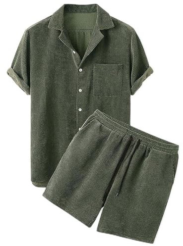 NITRY T-Shirt Set Herren Streatwear Trainingsanzüge Für Herren T-Shirts Für Herren Set Kurzarm Herren Tank Top 2-Teiliges Set Herren Casual Sportanzug Herren F-Army Green XXL