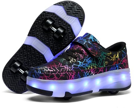 Mateju Rollschuhe für Jungen Mädchen - Kinder Schuhe Mit 4 Abnehmbare Rollen, Unisex Teenager Outdoor Cool Modisch Turnschuhe Skateboardschuhe