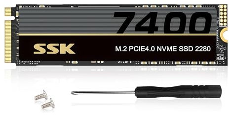 SSK M.2 NVMe SSD 4 TB PCIe Gen 4.0 x4 M.2 2280 SSD Up to 7400MB/s, NVMe 2.0 SSD Card Internal Gaming Solid State Drives support DRAM-less Low Power Consumption, TRIM, Graphene Thermal Pad included