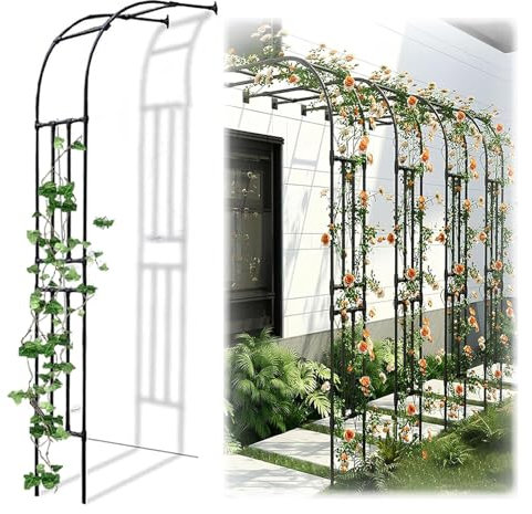 Rosenbogen Gartenbogen, Schwarzer Rosenbogen aus Metall Stabil, Halbrosenbogen für Verschiedene Kletterpflanzen, Wetterfest Pflanzen Rankhilfe(180x240x40CM/5.9x7.9x1.3)