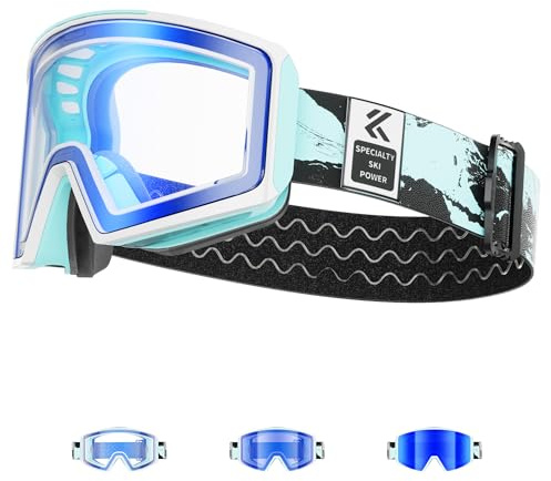 KAPVOE Selbsttonend Skibrille mit Magnetgläsern, Anti-Nebel, für Herren, Damen Jugendliche, kompatibel mit Helm K719