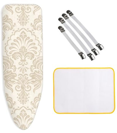 ZJBKX Bügelbrettbezug 150x60cm für Dampfbügeleisen Geeignet - mit Elastischer Clip, Kordelzug, Bügeltuch, Baumwolle Bügelbrettbezug