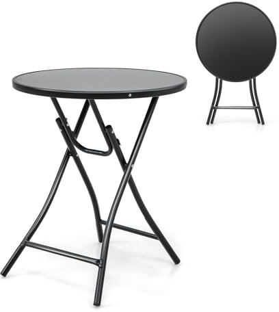 Tragbarer, zusammenklappbarer Garten-Beistelltisch mit Metallrahmen, kleiner Bistro-Couchtisch mit Platte aus gehärtetem Glas für Mahlzeiten und Getränke im Freien auf Balkonen, in Hinterhöfen und am