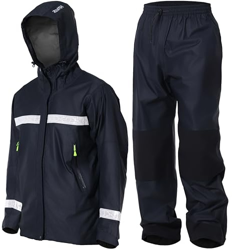 Navis Marine Regenanzug Herren Wasserdicht Nylon - Arbeitskleidung Reflektierende Regenjacke & Regenhose, ideal für Arbeitsschutz, Angeln & Outdoor (Schwarz,2XL)