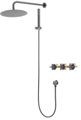 Duscharmatur Komplett set, Regendusche mit Handbrause, Verstellbarer Kopfbrause Regendusche Armatur Regendusche Duschkopf Shower System für Wandmontage (Grau)