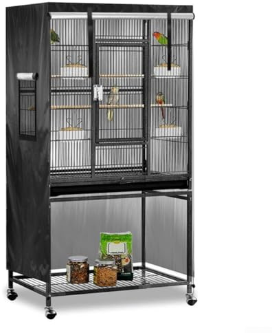 PETSTIBLE Abdeckung für Vogelkäfig, groß, wasserdicht, lichtdicht, atmungsaktiv, 97 x 60 x 130 cm, Schwarz