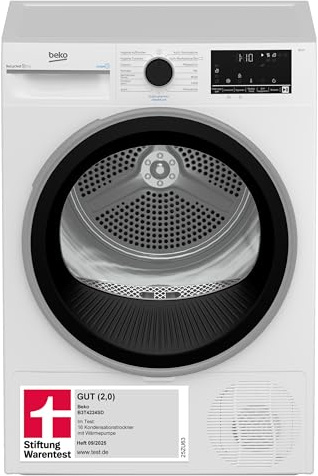 Beko B3T4224SD Wärmepumpentrockner, Wäschetrockner, 8 kg, allergikergeeignet, Hygiene Trocknen & Hygiene Auffrischen, SteamCure Dampffunktion, 15 Programme, Express, Weiß
