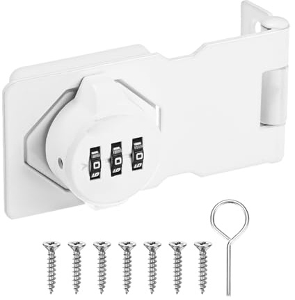 M METERXITY Keyless Combination Lock, 3.7 Zinc Alloy Mechanical Password Twist Knob Hasp Locks Latch, 90/180 Degree Barn Door Lock for Cabinet/Closet/Garage/Drawers/Garden/Bathroom [White]