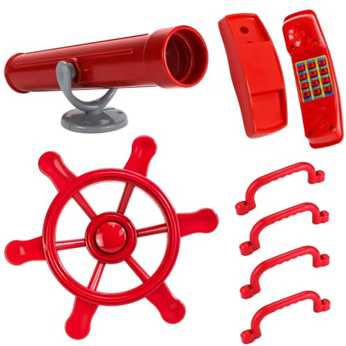 Anschütz Mega Spielturm Zubehör Set Handgriffe Fernrohr Steuerrad Telefon (ROT)