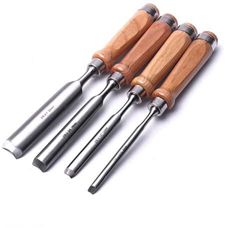 SEEHA 4-teiliges Stechbeitel-Set, professionelle Stechbeitel, Halbrunder Holzbearbeitungsbeitel aus Chrom-Vanadium-Stahl, Holzschnitzerei-Holzbeitel, Skulptur, Handwerk, Holzschnittwerkzeug