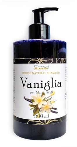 Shampoo alla Vaniglia per Cavalli Grigi, chiari, bianchi Arcafarm 500ml | Azione anti giallo per manti Chiari e Bianchi, deterge e smacchia, lascia un aroma delicato - Made in Italy