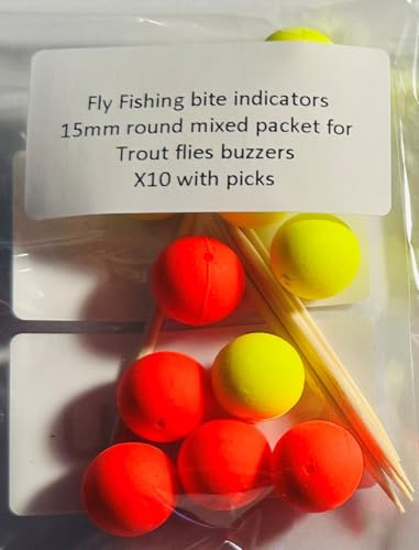 Flies4U Fly Fishing Bite Indicators, 15mm Round Mixed Pack, 10 Pieces with Picks, for Trout Flies Buzzers