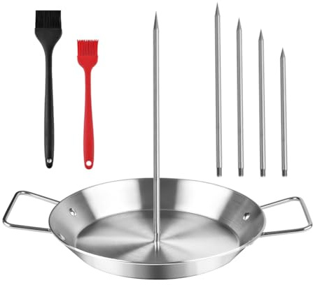 Ohulelks Insolabile Verticale Premium per Grill & Oven - al Pastor Acciaio In Acciaio Inossidabile con 5 Picchi Regolabili e Padella Giroscopica (6-14 Pollici)