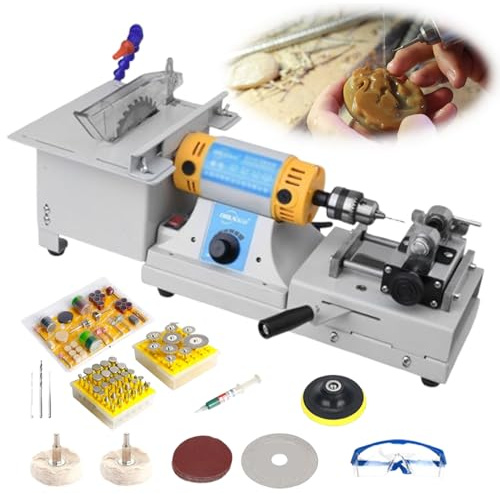 750W Mini Stone Saw Grinder, 800-10,000rpm Table Gemstone Polishing, Saw Blade Diameter 3.9-4.3 In, with Flexible Shaft&Jade Accessories, for DIY Processing Of All Jade Materials