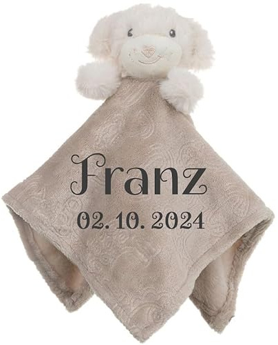 Wuff-Dogsworld Baby Kuscheltuch VIELE Modelle mit Namen Bestickt Geschenk Taufe Geburt Schmusetuch Schnuffeltuch Trösterchen Junge Mädchen (beige Welpe)