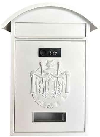 Wandbriefkasten, Briefkasten mit Zahlenschloss, Sicherer Standbriefkasten Freistehend für Zuhause, Schule, Verzinkte Eisenplatte, 25 x 35 x 8 cm(White)