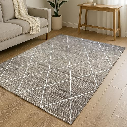 MY-RUG Jute Teppich 100x150 cm - Handgewebter Juteteppich - Sisal Optik | Flach gewebter Sisalteppich mit Rautenmuster, OEKO-TEX zertifizierte Naturfaser, robust & beidseitig nutzbar für Flur &