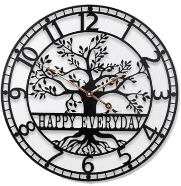 Orologio da Parete Moderno con Albero della Vita, in Metallo Nero, Silenzioso, a Batteria, per Soggiorno, Camera da Letto, Decorazione per la casa, 24 Pollici, Decorativo per cucin