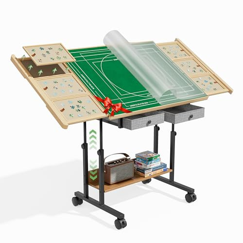 CODACE Puzzle-Tisch mit Schubladen – 1500-teiliges Puzzle-Tisch für Erwachsene, schwenkbares Puzzlebrett mit 6 Sortier-Tabletts und Abdeckung, Tische mit verstellbarem Bein und Rolle, Geschenk für