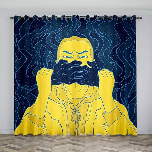 Quiet Net Curtains for Windows Hands Blackout Curtains, 3D Printed Drape Insulated Curtains, 2 Pack with Hooks, Removable and Washable for Bedroom Living Room Kitchen Pavilion