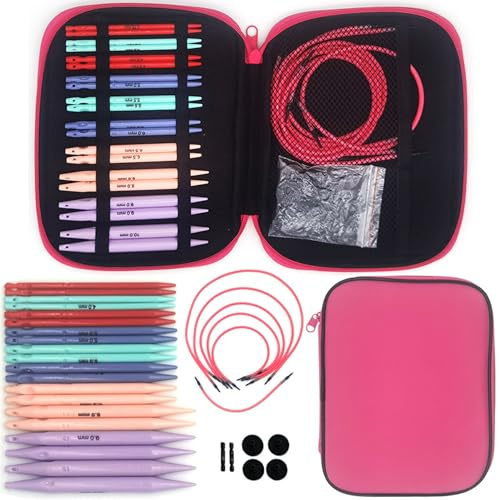 Agujas Circulares Intercambiables, 10 Pares Juego de Agujas Circulares Intercambiables 3.75-10 mm Extraíbles Agujas de Tejer con Bolsa de Almacenamiento para Principiantes y Profesionales, 1 Piezas