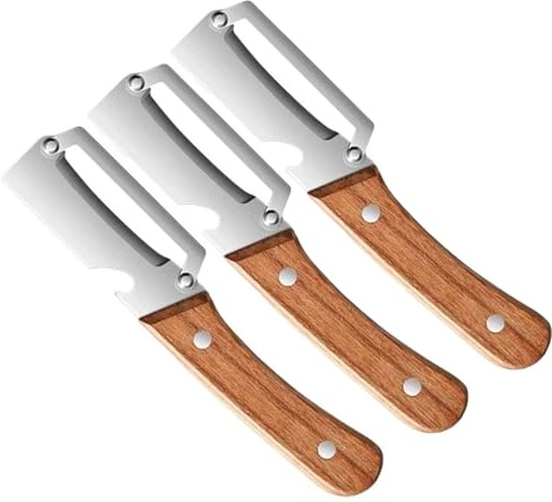 Pelador De Verduras Multifuncional De Acero Inoxidable For Cocina, Pelador De Frutas Y Verduras De Una Sola Hoja con Mango De Madera Y Abrebotellas.(3pcs)
