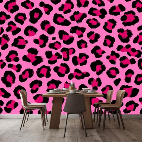 Papel Pintado Panorámico Estampado De Leopardo Rosa 200x140 cm Fotomurales No Tejido, Murales Decoración Póster Pared Personalizado 3D Para Salón Dormitorio