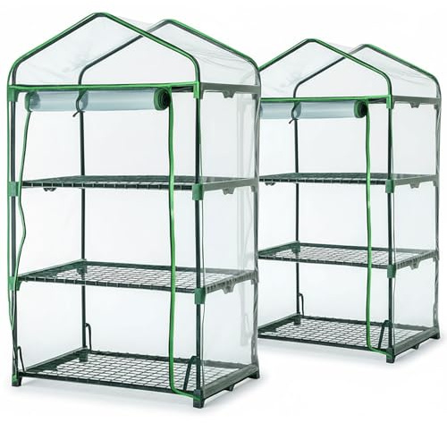 BURI 2 invernaderos de 3 niveles de 126 x 70 x 50 cm – Mini invernadero para cultivo y germinación de semillas, estructura de tubo de acero resistente, cubierta de PVC transparente, puerta con