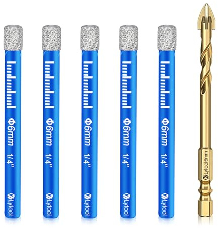 Lytool Fliesenbohrer Diamantbohrer Glasbohrer Set 5 tlg. 6 mm | für Keramik, Granit, Glas, Porzellan, Fliesen, harte Fliesen, Feinsteinzeug