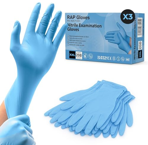 RAP Gloves Blue Nitrile Gloves XXL - 600 Disposable Gloves Bulk Box | Powder Free, Latex Free, Tear Resistant Examination Gloves, Food Safe, For Care, Catering, Cleaning, Salon and Trade