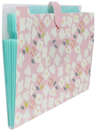 Sosoport Pochette à Dossiers Multiples en Plastique 5 Compartiments Multicouches Motif Floral Rose Organise Documents Scolaires et Bureau Trieur Extensible pour Classement