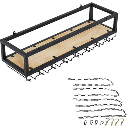 YUJEYHD Decken-Weinregal, Hängendes Glas- & Flaschenhalter, Stielglashalter mit verstellbarer Kette, Industrielle Dekorationsregal für Bar, Restaurant, Küche (80cm)
