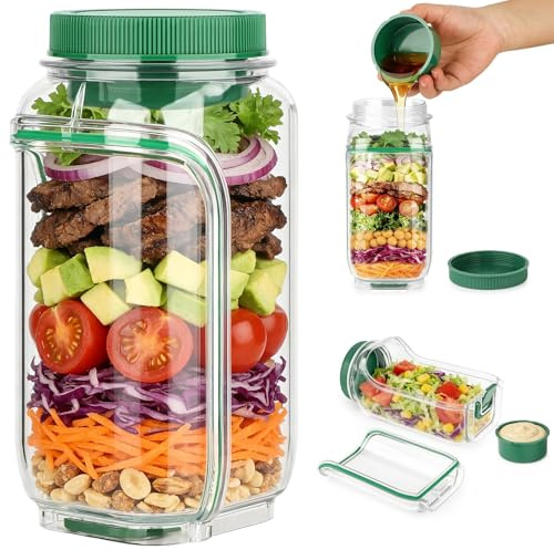 Xygobla Salad Pod Leak-Proof Salad Container | Portable Salad Jar with Vertical Layering & Dressing Cup, BPA-Free Bowl for Meal Prep & Lunch, Microwave & Dishwasher Safe