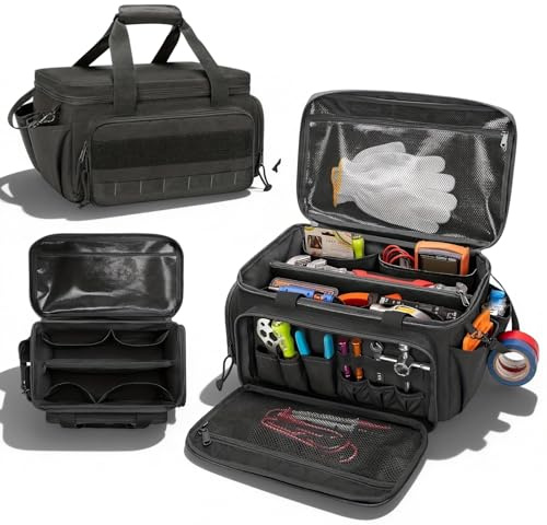 Portable Tool Bag, 14 Inch Heavy Duty Electricians Tools Organizer Storage with Multi-pockets Work Bag for Repairman Electrician Carpenters Mechanics (Black)
