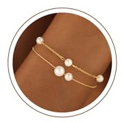 Armband Damen Gold Silber, 18K Gold/Silber Vergoldet Perlenarmband Damen | Wasserfes Perlen Armbänder Verstellbares Armkette Perlenschmuck Geschenke für Frauen Freundin Mutter Tochter