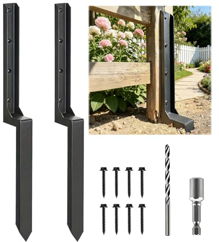 2 Pack Fence Post Repair Stakes, Heavy Duty Fence Post Anchor, Ground Spike for Repairing Tilted Broken Wooden Fence