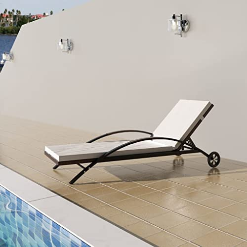 Mokuyary Sedia a sdraio con cuscino e ruote in resina intrecciata marrone, lettino salotto da giardino, esterno mobili da giardino, sdraio, per spiaggia, terrazza, balcone