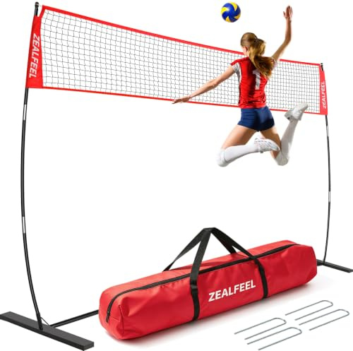 ZEALFEEL Volleyball Net Set, Height Adjustable 12ft/20ft Training Net | Strong 3-Ply Net, Easy Install Practice Nets Portable with Carry Bag, Indoor Outdoor for Beach, Park & Backyard