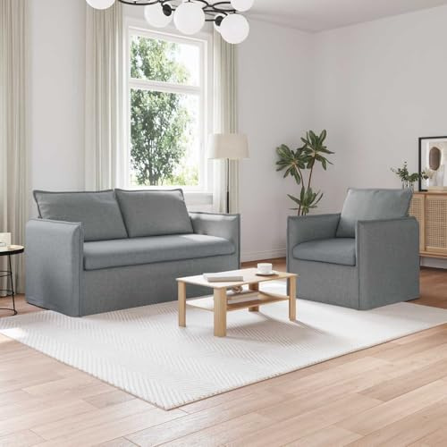 sephironlbb Sofa Set 2-teilig Hellgrau Stoff mit Metallrahmen 156 x 82 x 85 cm, Zweisitzer und Dreisitzer Couch, Polstergarnitur für Wohnzimmer und Gästezimmer, ergonomisch und robust