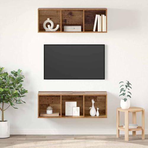 Boltkex TV-skåpset, 2 delar, gammalt trä, 37 x 37 x 107 cm, trämaterial med 6 hyllor, väggmonterat lowboard, mediemöbler för vardagsrum, förvaringsutrymme för mottagare