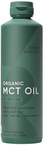 Sports Research, MCT Oil, Unflavored, 16 fl oz (473 ml) | Combustible para el cerebro y el cuerpo, ideal en batidos de café keto y proteínas, sin OMG, sin lácteos, 32 porciones