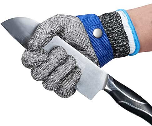 ThreeH Schnittfeste Handschuhe Edelstahl 316L Butternetzhandschuhe aus Draht Schutzhandschuh für Stufe 5 GL09 XS(Ein Handschuh)