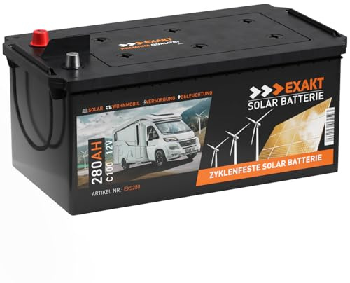 EXAKT Solarbatterie 12V 280Ah Wohnmobil Boot Mover Batterie ersetzt 260Ah