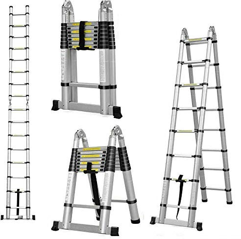 Escabeau télescopique en aluminium 5 m - Pliable - Pliable - Facile à transporter - Capacité de charge : 330 lb