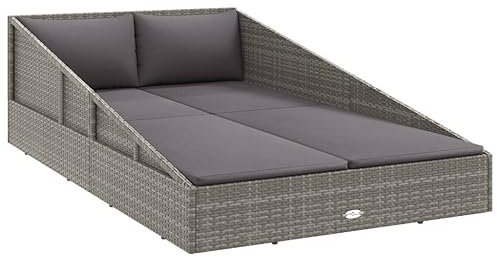 vidaXL Gartenbett für 2 Personen Sonnenliege Doppelliege Gartenliege Relaxliege Liege Gartenmöbel Rattanmöbel Grau 110x200cm Poly Rattan