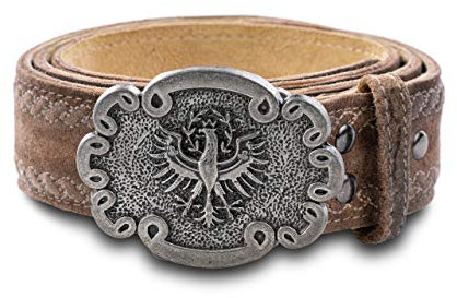 Trachtengürtel Adler mit Stickereien - Echtleder Gürtel Original Schöneberger Trachten Lederhosen Ledergürtel - Adler (50/52, Haselnuss)