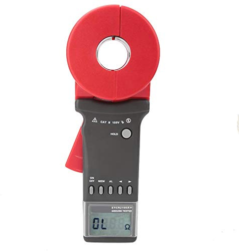 Oumefar Digital Clamp On Ground Earth Resistance Tester Handheld LCD Display Meter Electrical Continuity Gauge with Data Storage Aluminum Box (Round Mouth)