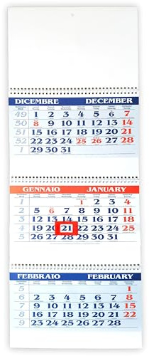 Agendepoint.it - Calendario da muro 2026 trittico mensile 12x3mesi rosso blu 32x80cm spiralato